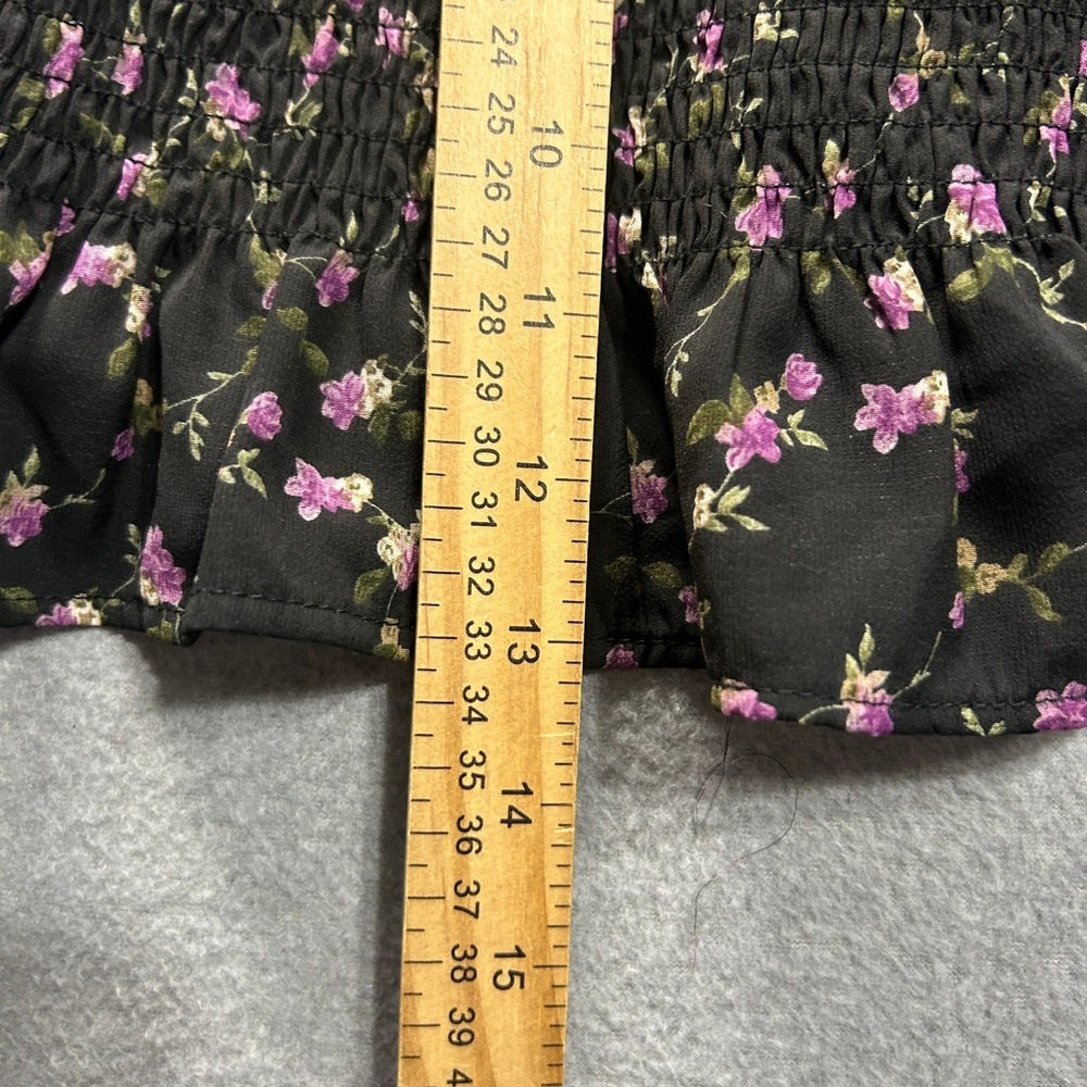 Papermoon Smocked Peplum Puff Sleeve Womens Small Black Floral Cottagecore Top - Picture 5 of 6